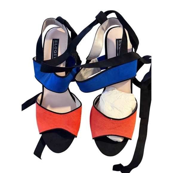 Eloquii Shoes - Eloquii Color Block Suede‎ Lace Up Block Heels Sandals Women 10W